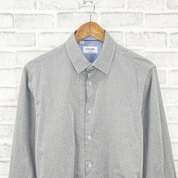 DUCHAMP Men's Tailored Fit dress Shirt Gray textured stripe Size 16 L - Picture 4 of 7